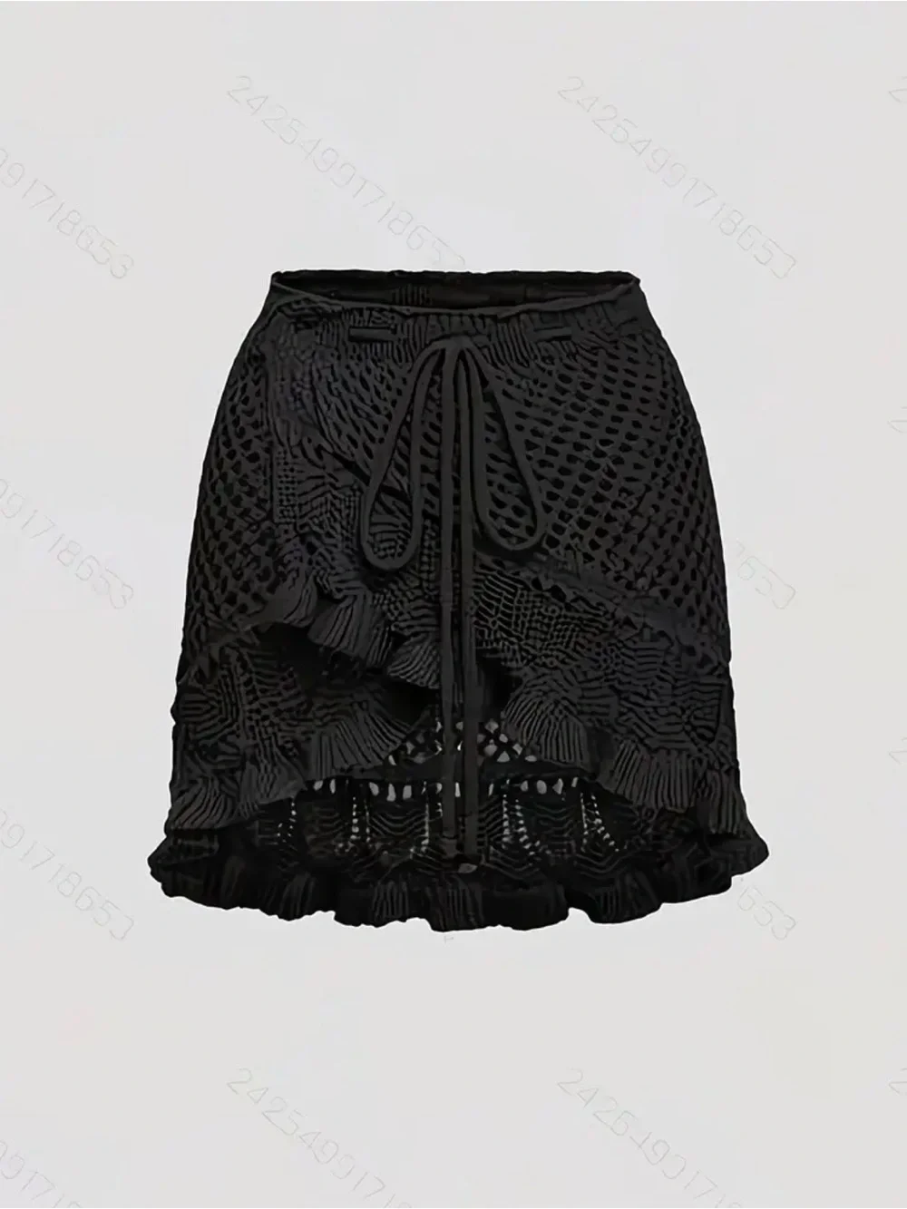 Black Crochet Ruffle Mini Skirt Coverup - Brand New Boutique - Picture 1 of 4